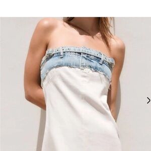 Zara two tone Strapless Denim and White mini Dress
